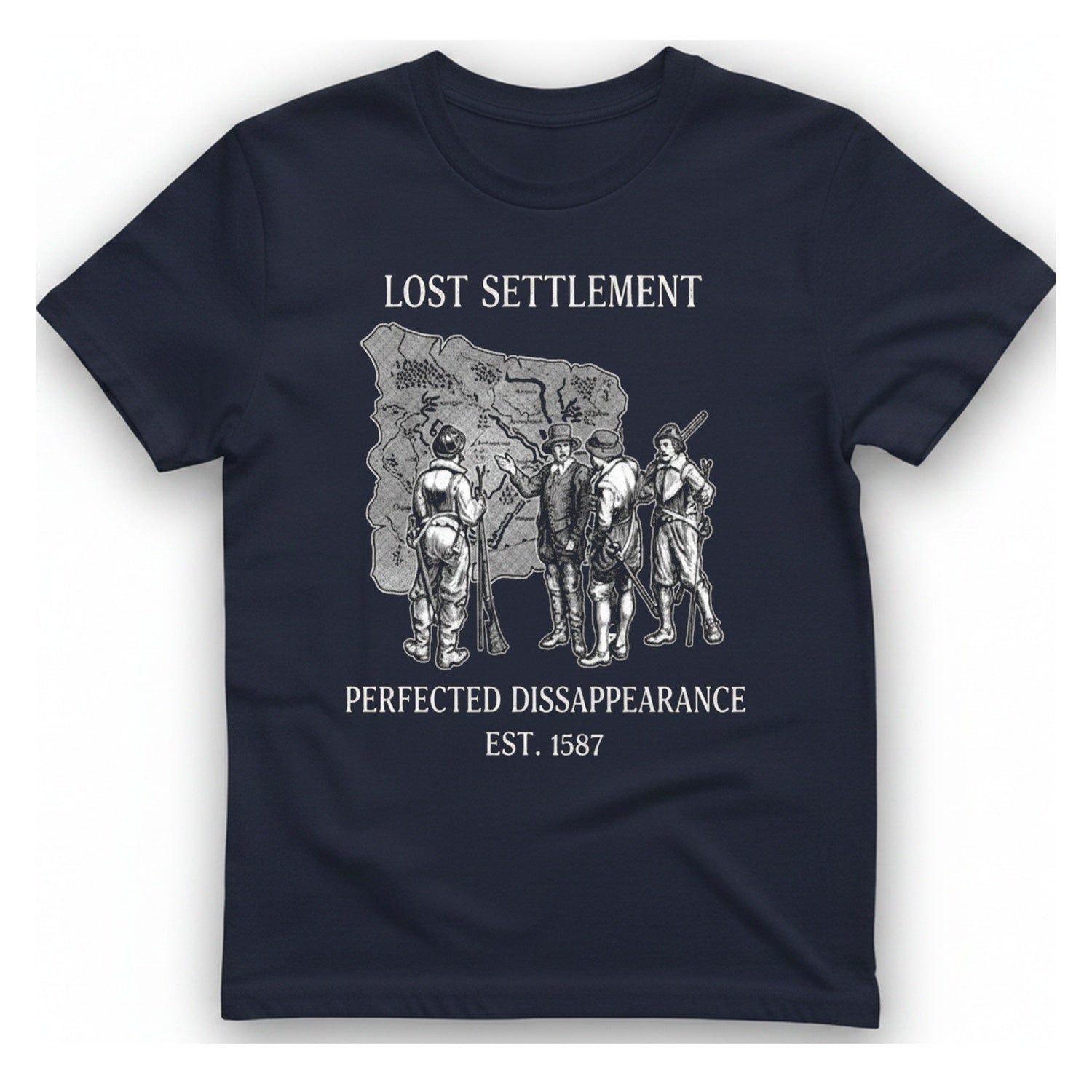 Lost Settlement Disappearance T-Shirt - Heather Navy front