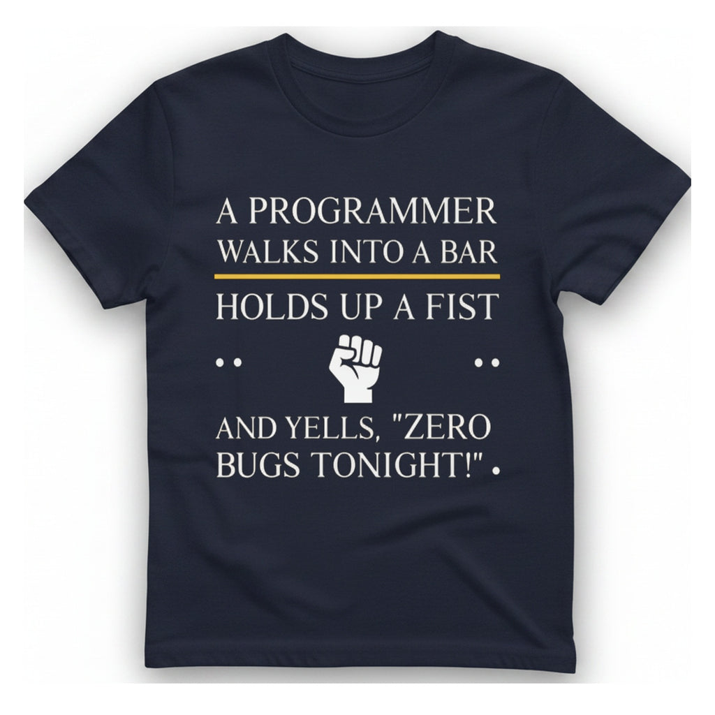 Programmer Zero Bugs T-Shirt - Heather Navy front
