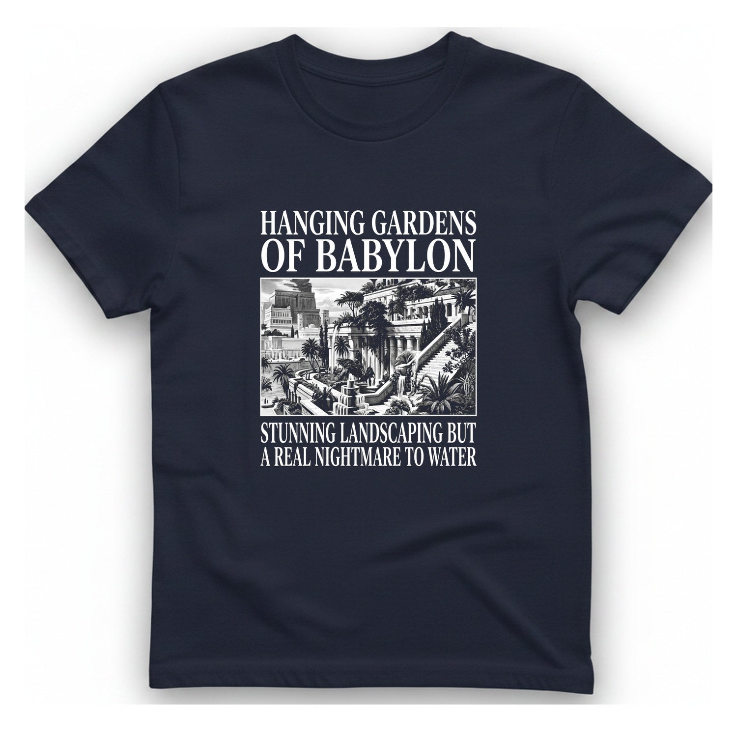 Hanging Gardens Landscaping T-Shirt - Heather Navy front