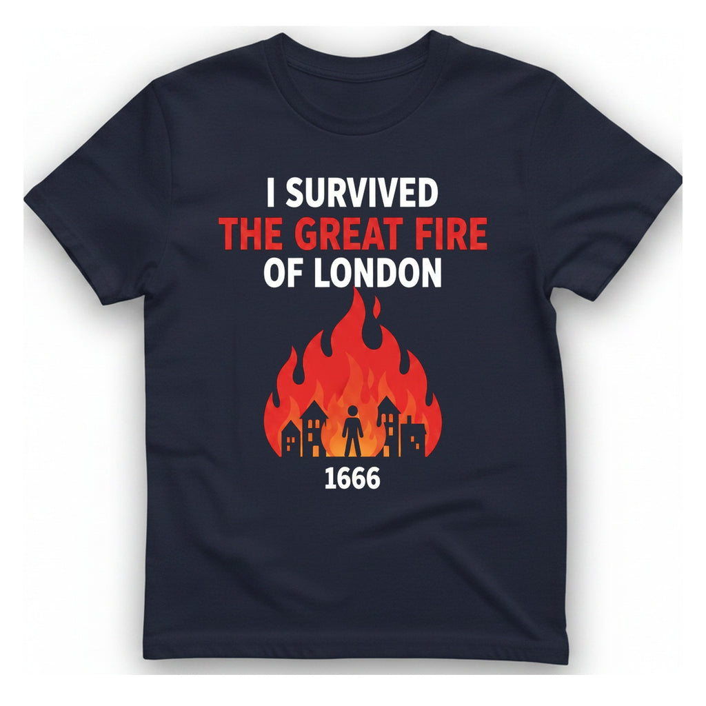 I Survived The Great Fire T-Shirt - Heather Navy front
