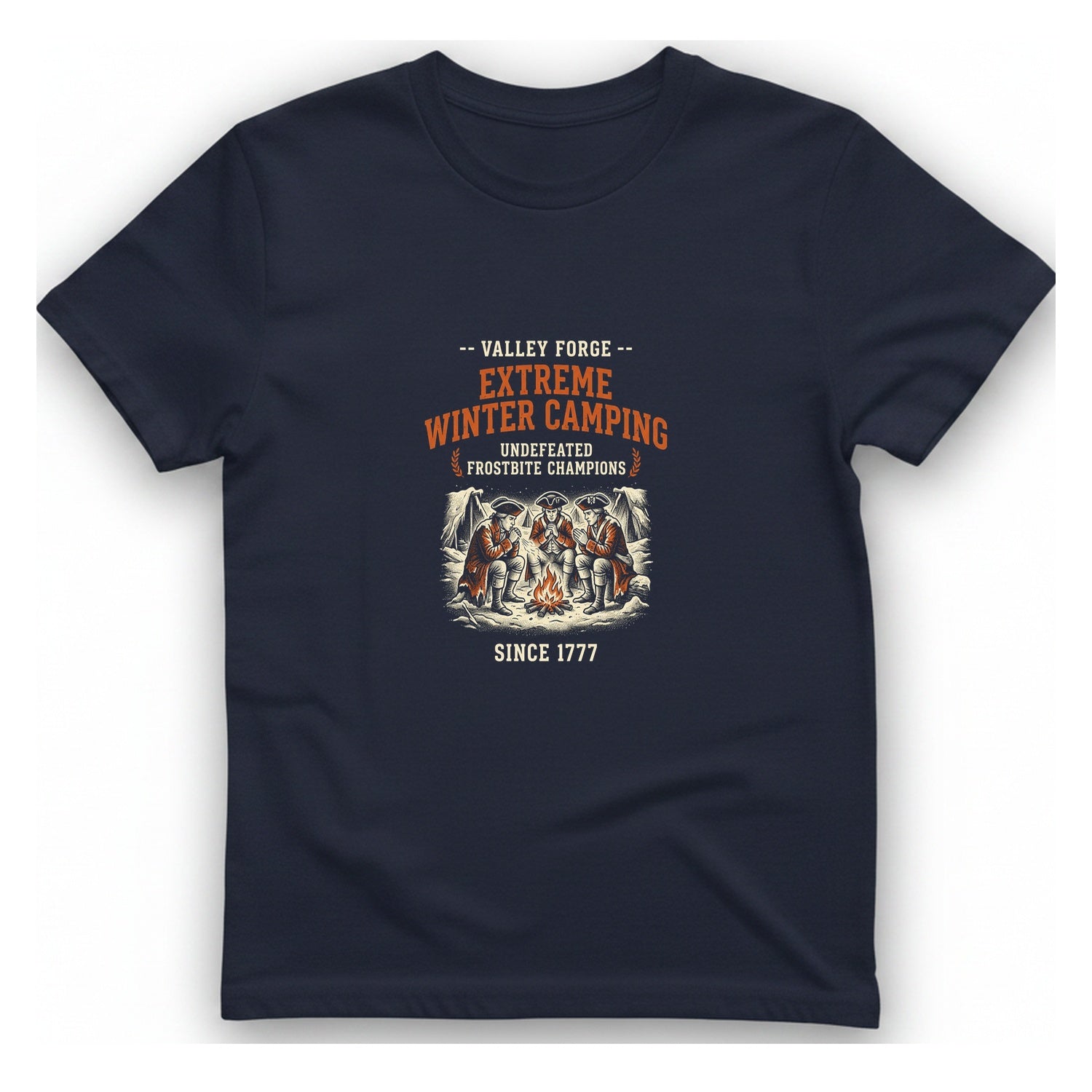 Valley Forge Winter Camping T-Shirt - Heather Navy front