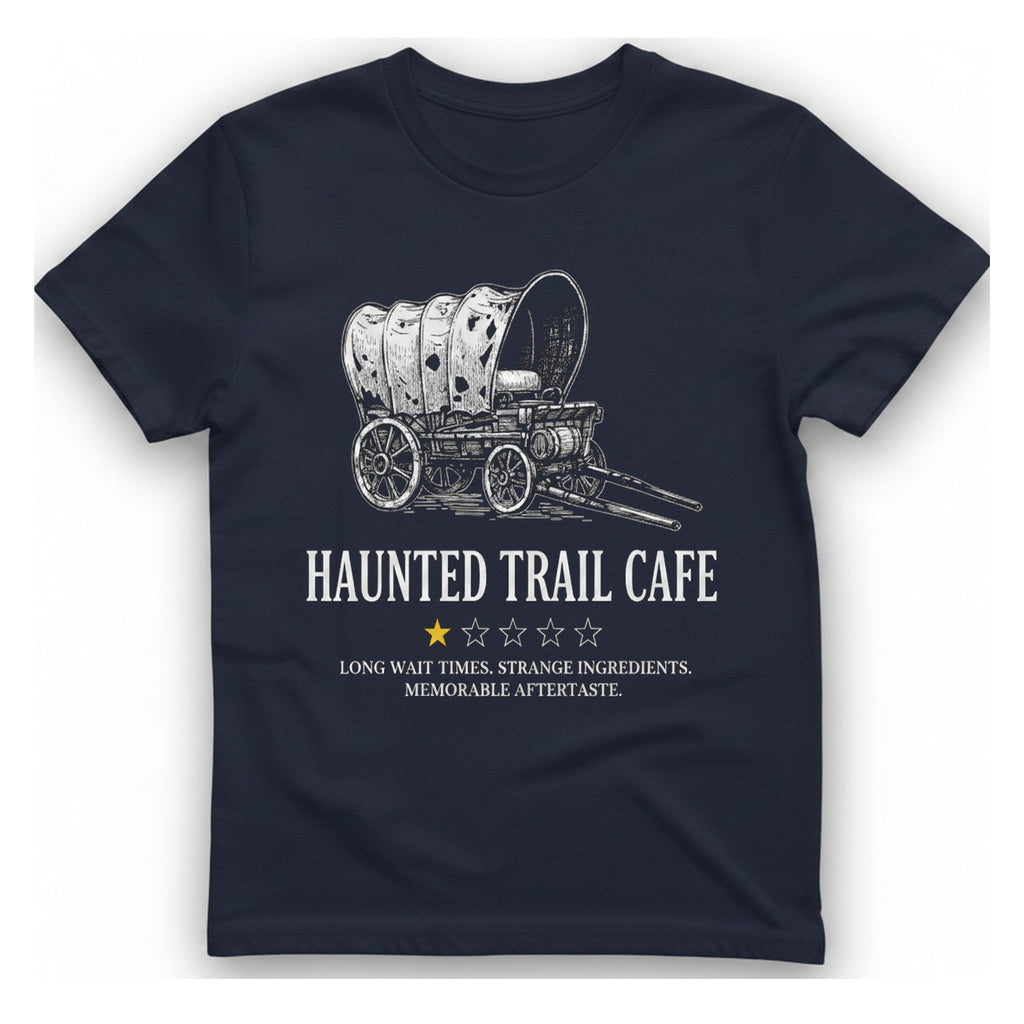 Haunted Trail Cafe T-Shirt - Heather Navy front