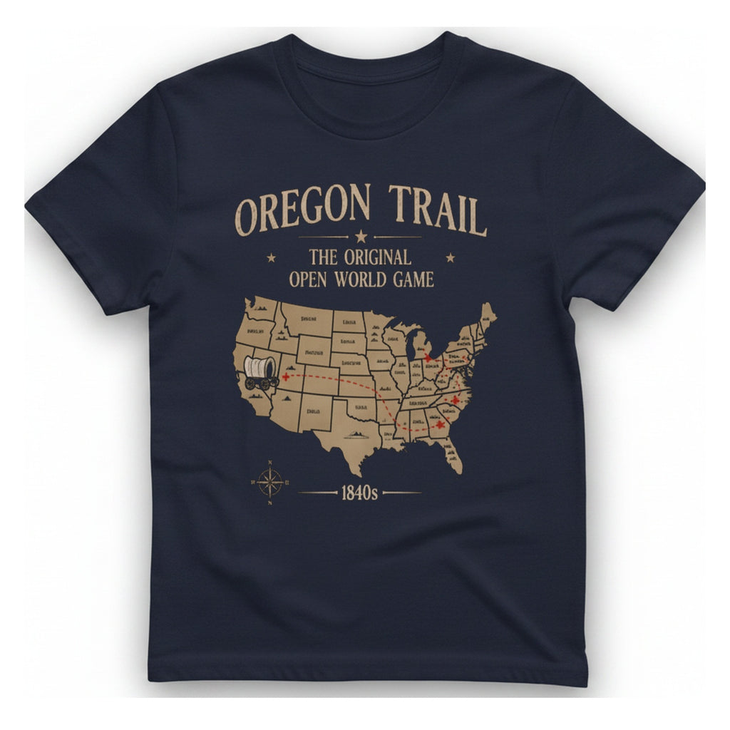 Oregon Trail The Original Open T-Shirt - Heather Navy front