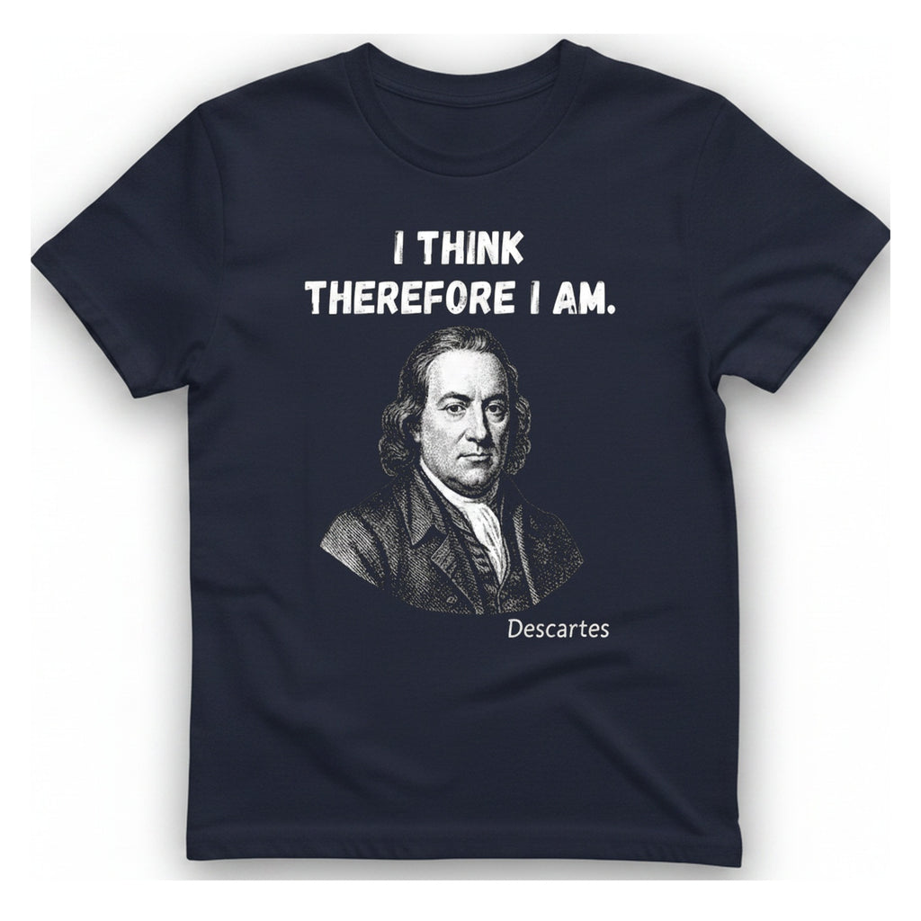 Descartes I Think Therefore I T-Shirt - Heather Navy front