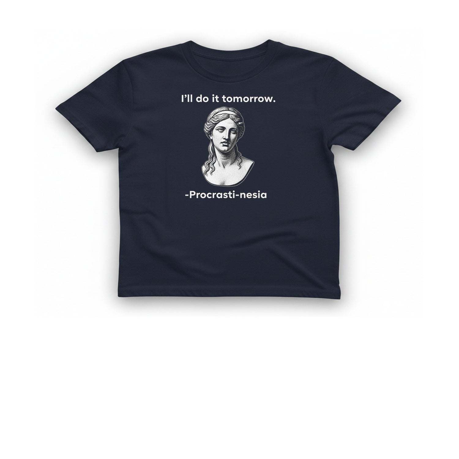Procrasti Nesia Tomorrow T-Shirt - Heather Navy front