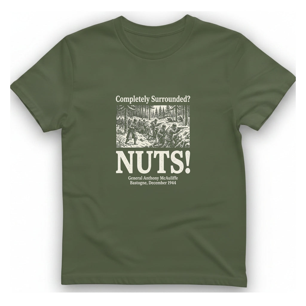 Bastogne Nuts Defiance T-Shirt - Military Green front