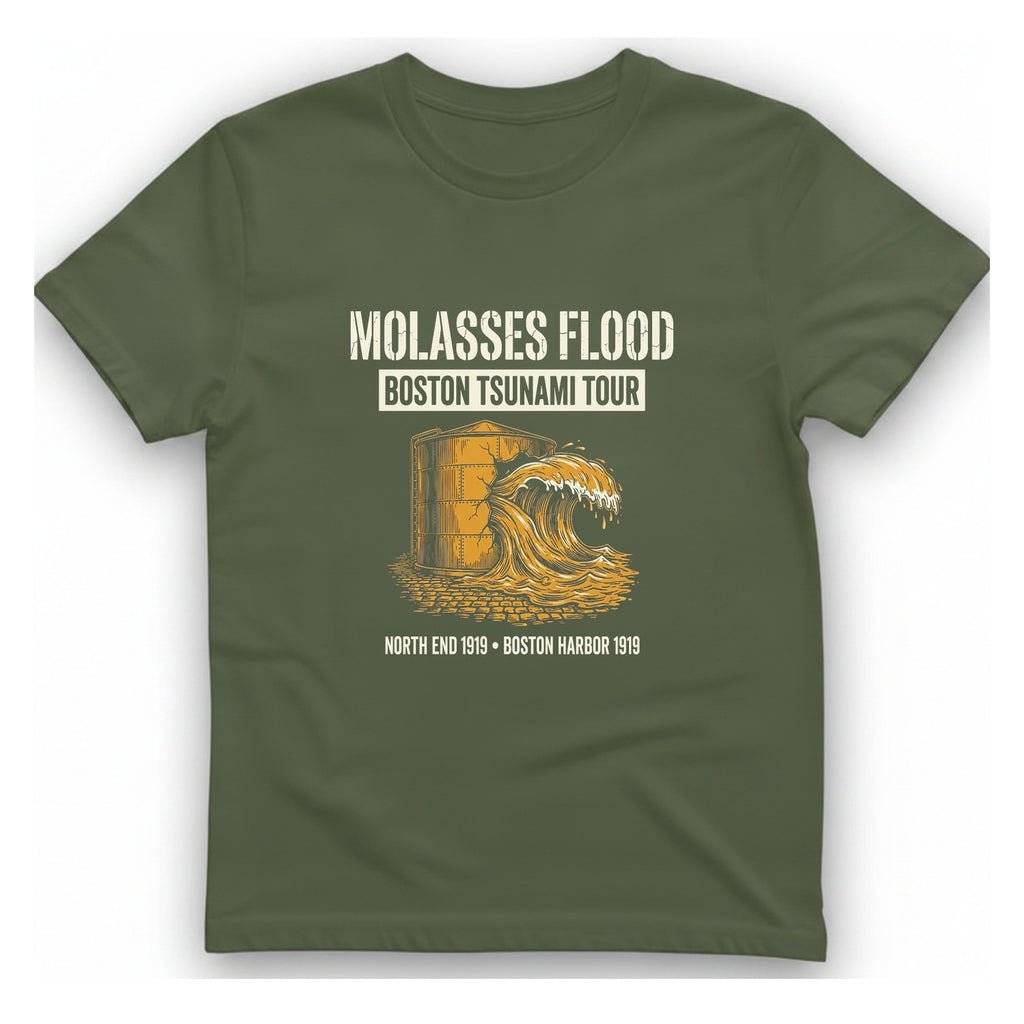 Boston Molasses Flood Tour T-Shirt - Military Green front