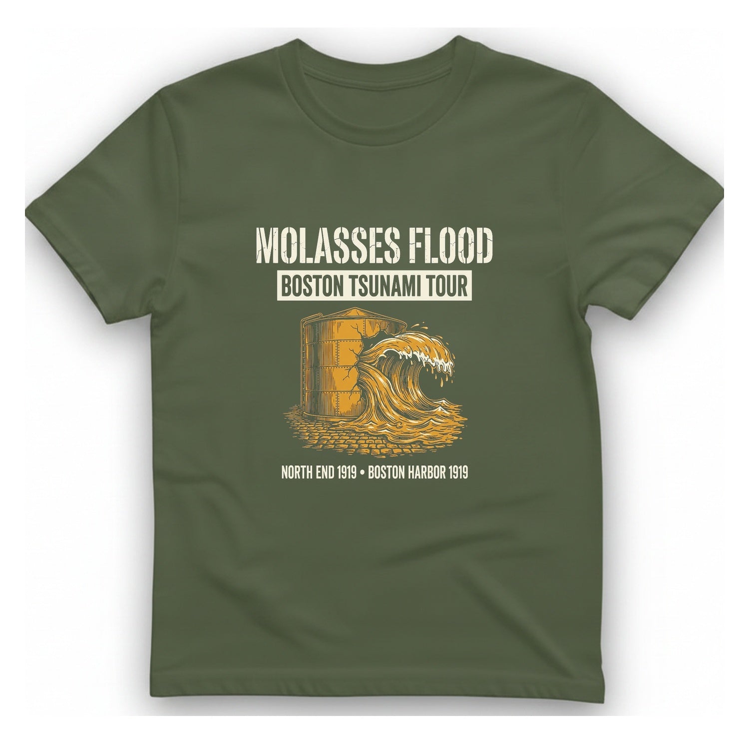 Boston Molasses Flood Tour T-Shirt - Military Green front