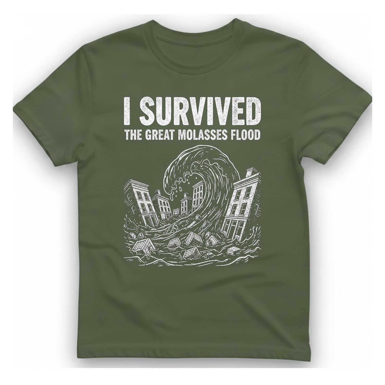 Great Molasses Flood T-Shirt - Military Green front