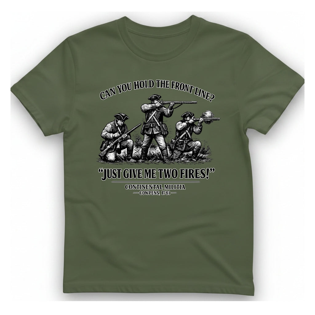 Continental Militia Two Fires Cowpens T-Shirt - Military Green front