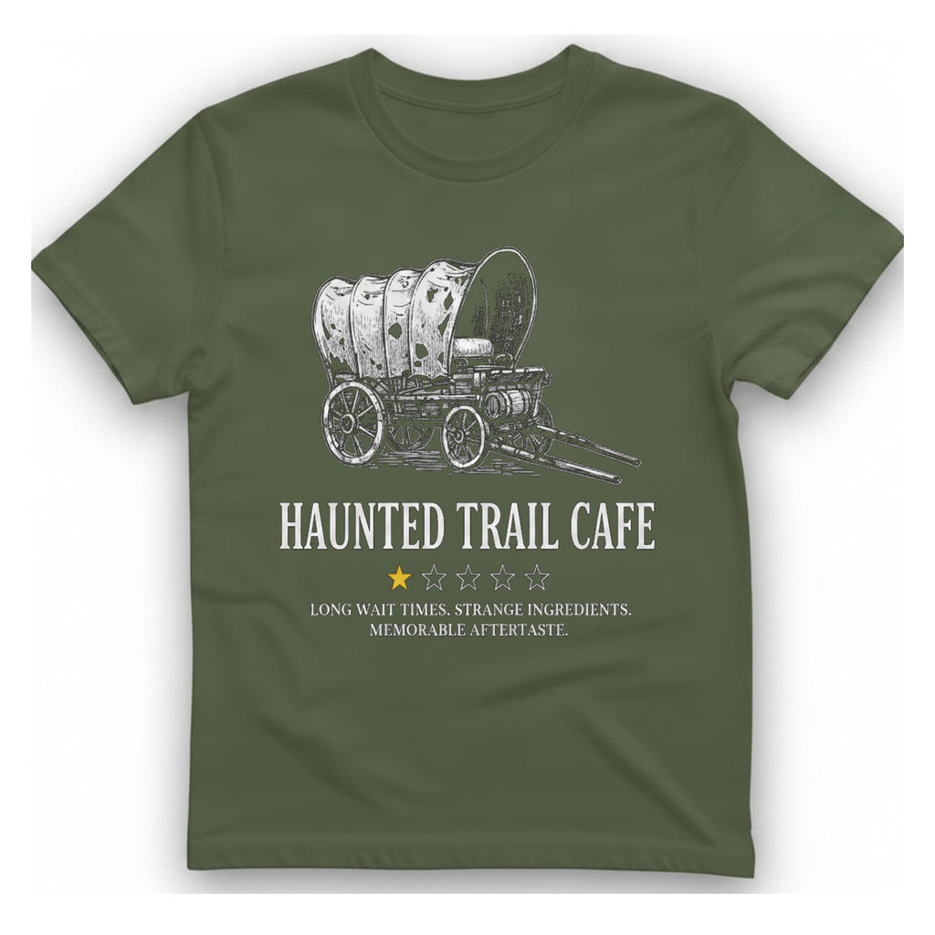 Haunted Trail Cafe T-Shirt - Military Green front