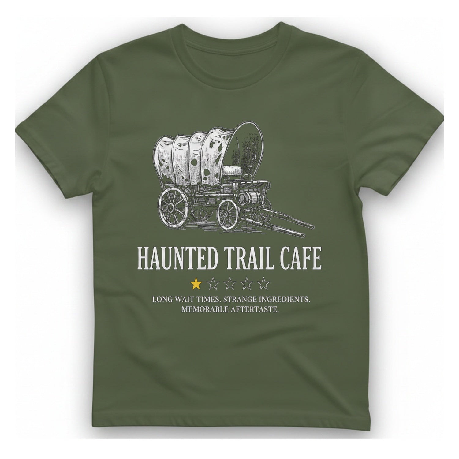 Haunted Trail Cafe T-Shirt - Military Green front