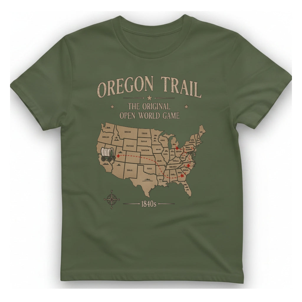 Oregon Trail The Original Open T-Shirt - Military Green front