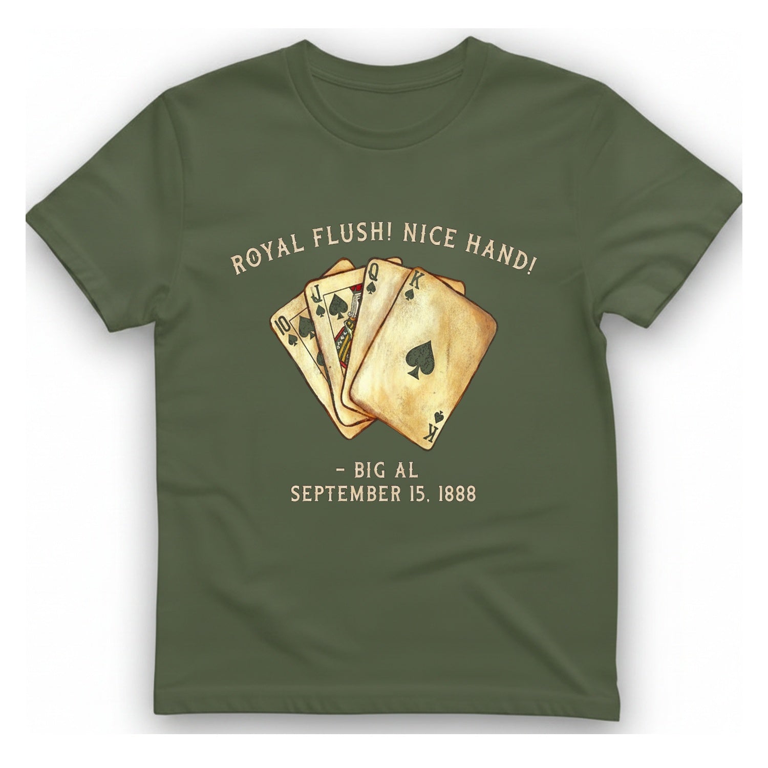 Royal Flush Hand T-Shirt - Military Green front