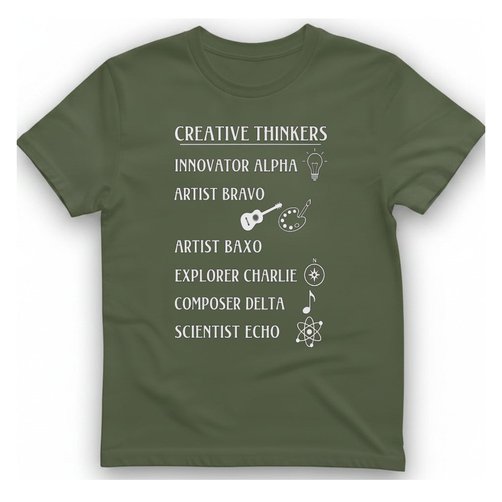 Creative Thinkers List T-Shirt - Military Green front