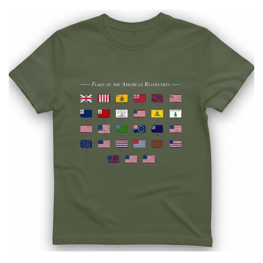 American Revolution Flags T-Shirt - Military Green front