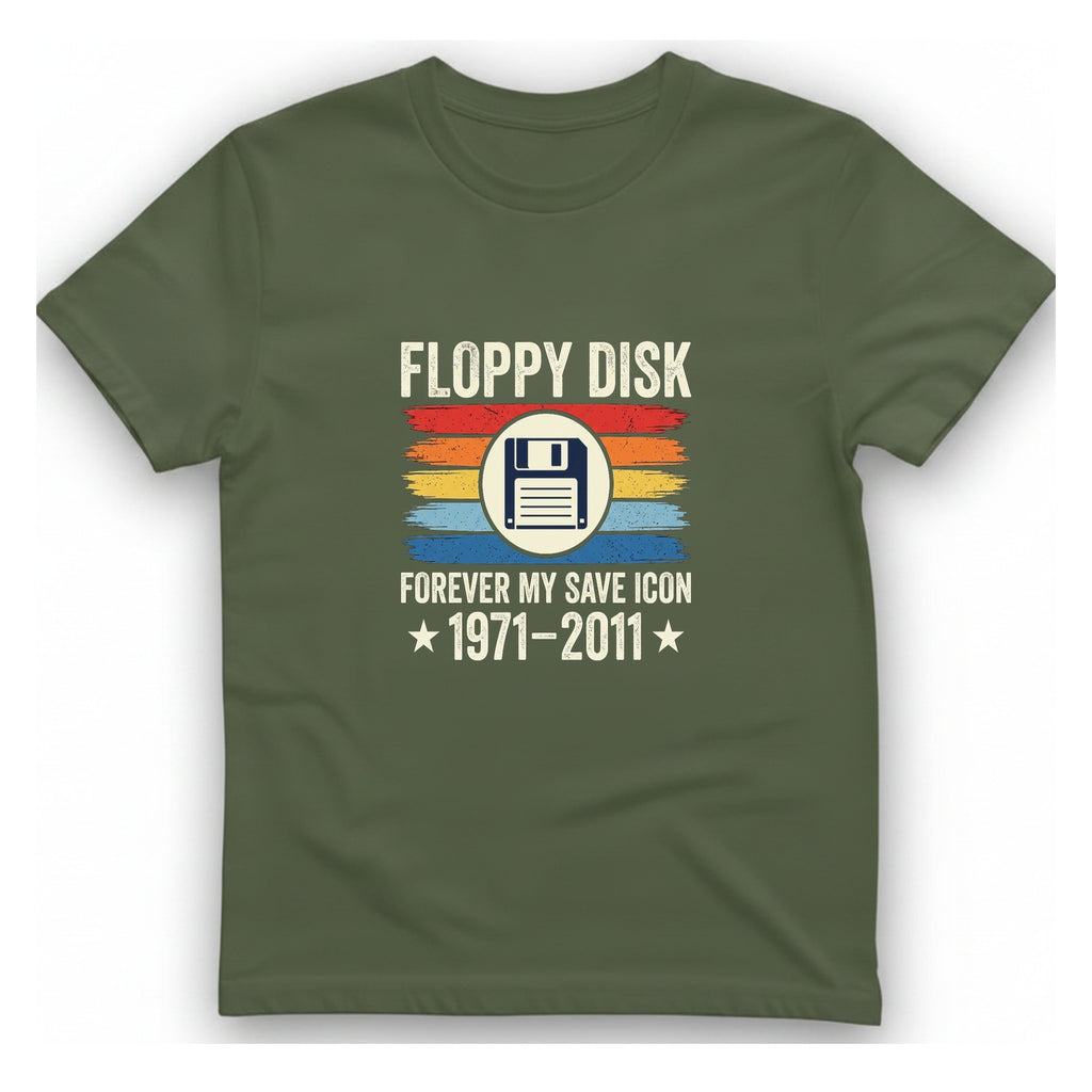Floppy Disk Memorial T-Shirt - Military Green front
