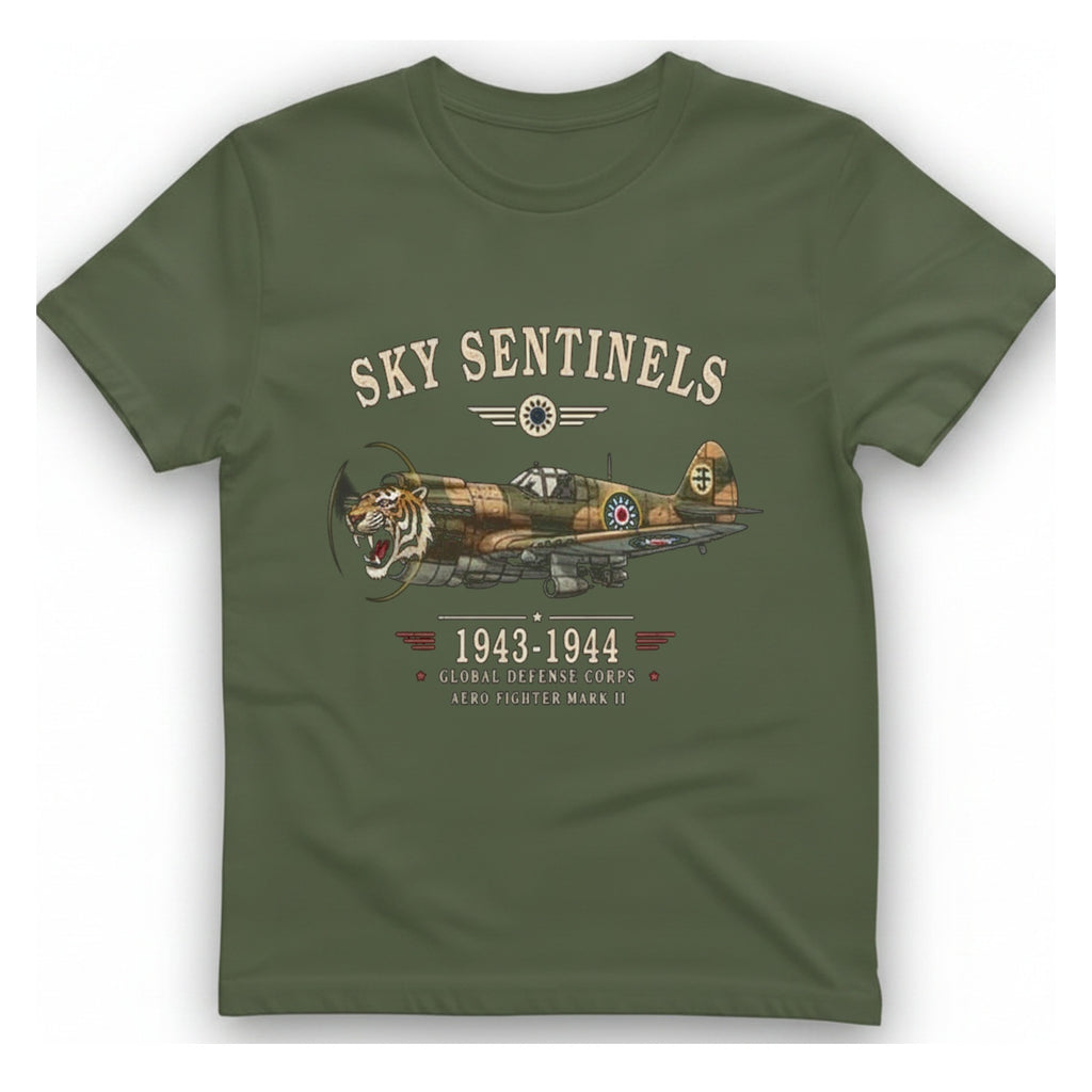 Sky Sentinels Fighter Plane T-Shirt - Military Green front