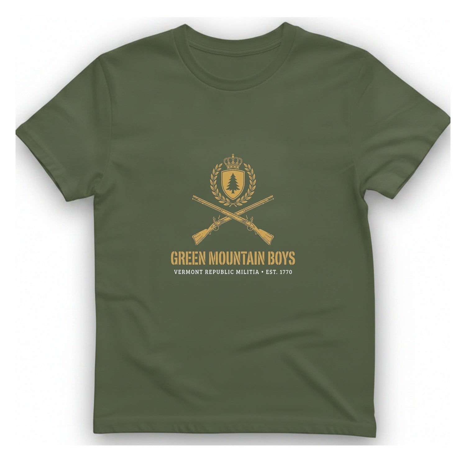 Green Mountain Boys Crest T-Shirt - Military Green front