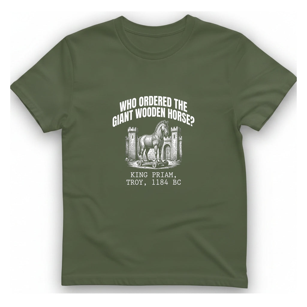 Trojan Wooden Horse T-Shirt - Military Green front