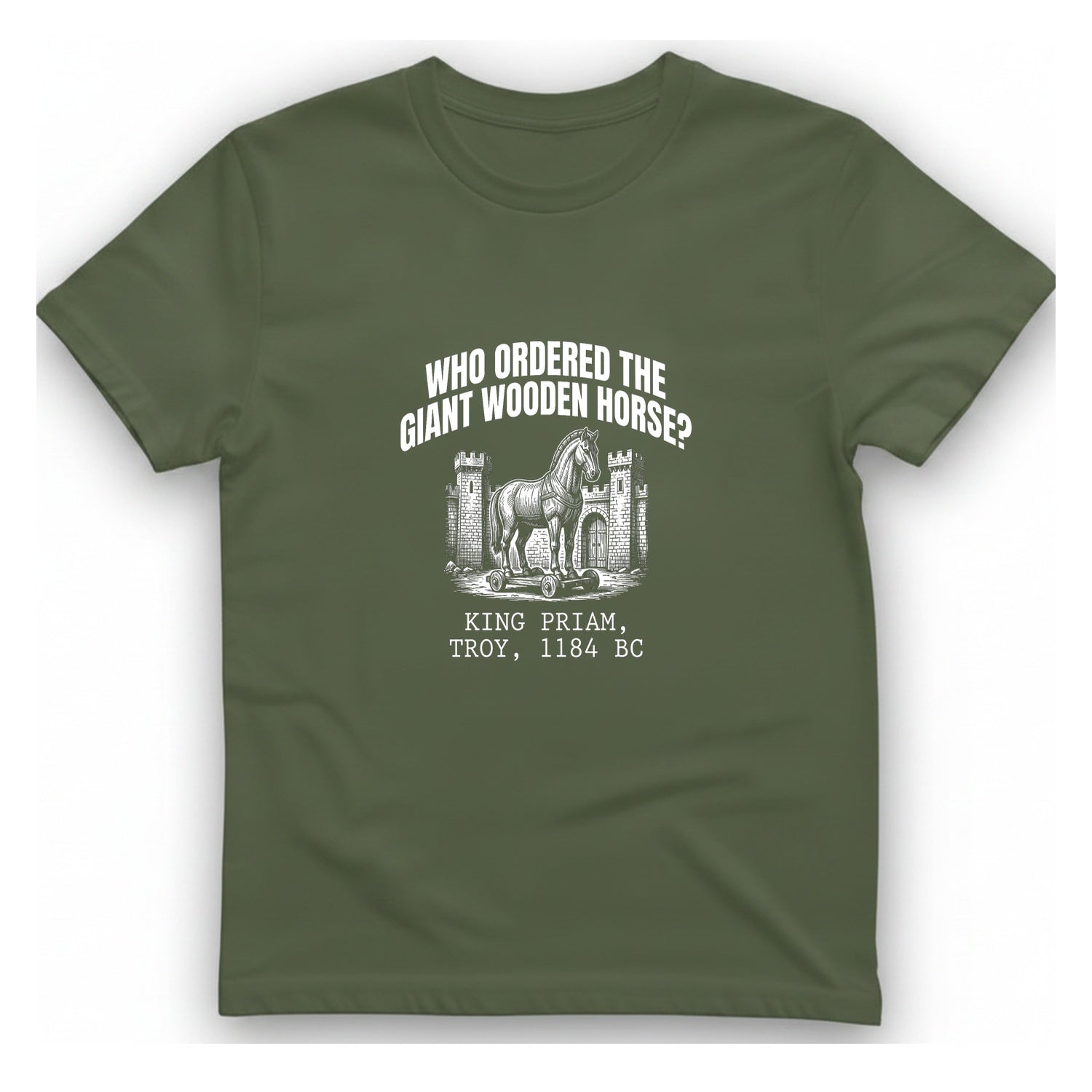Trojan Wooden Horse T-Shirt - Military Green front