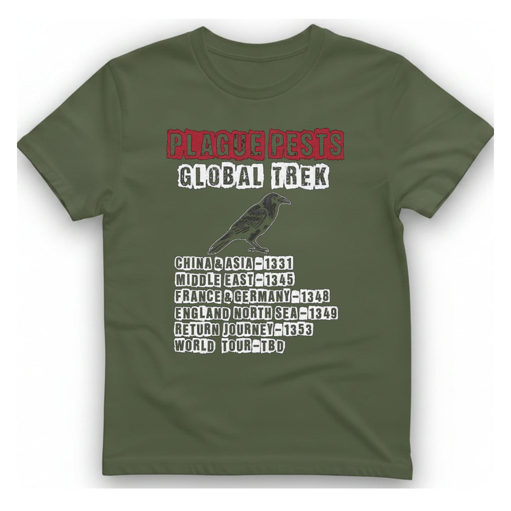 Plague Pests Global Trek T-Shirt - Military Green front