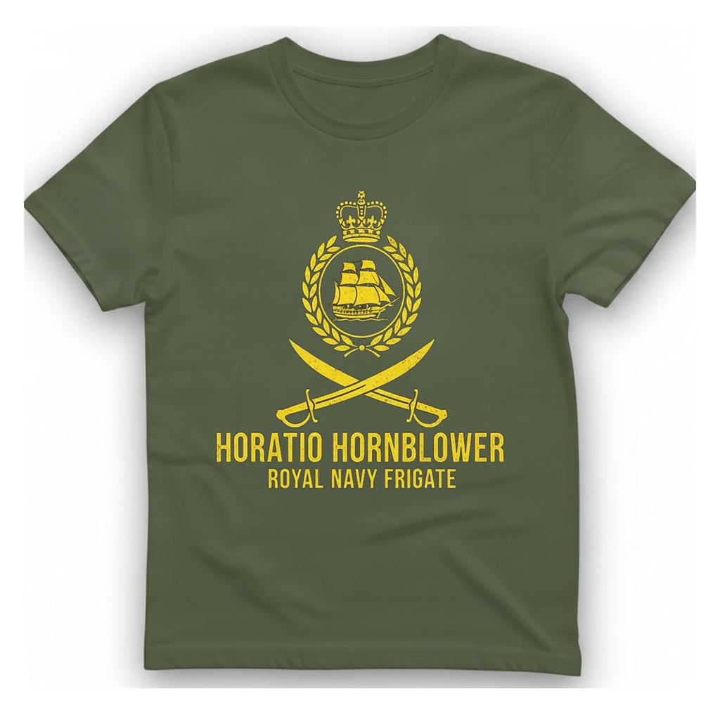 Horatio Hornblower Royal Navy Frigate T-Shirt - Military Green front