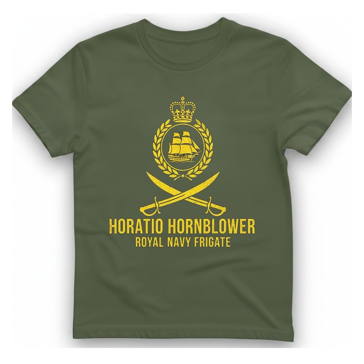 Horatio Hornblower Royal Navy Frigate T-Shirt - Military Green front
