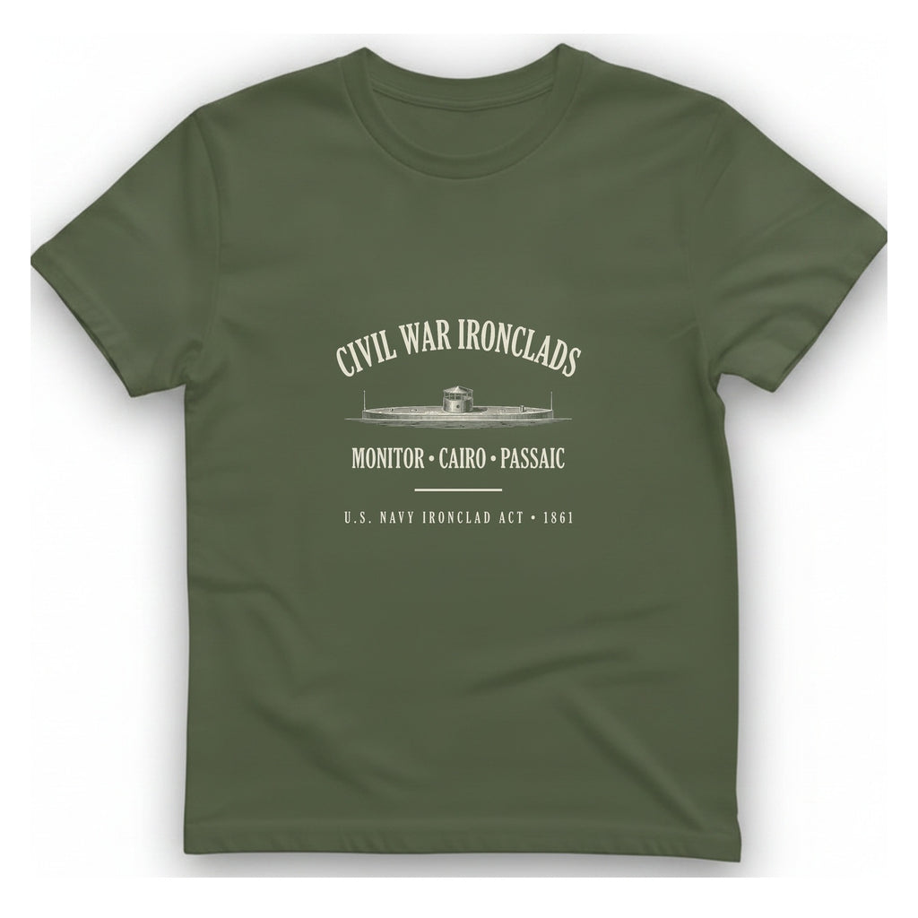Civil War River Ironclads T-Shirt - Military Green front