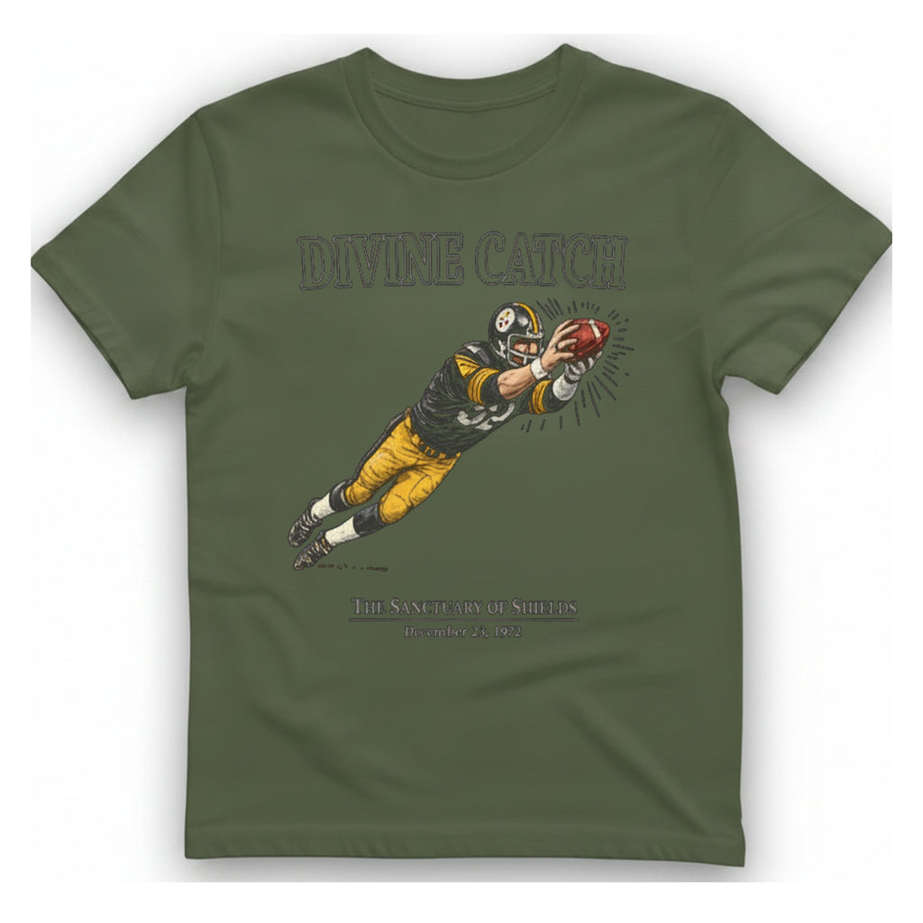 Divine Catch Football T-Shirt - Military Green front