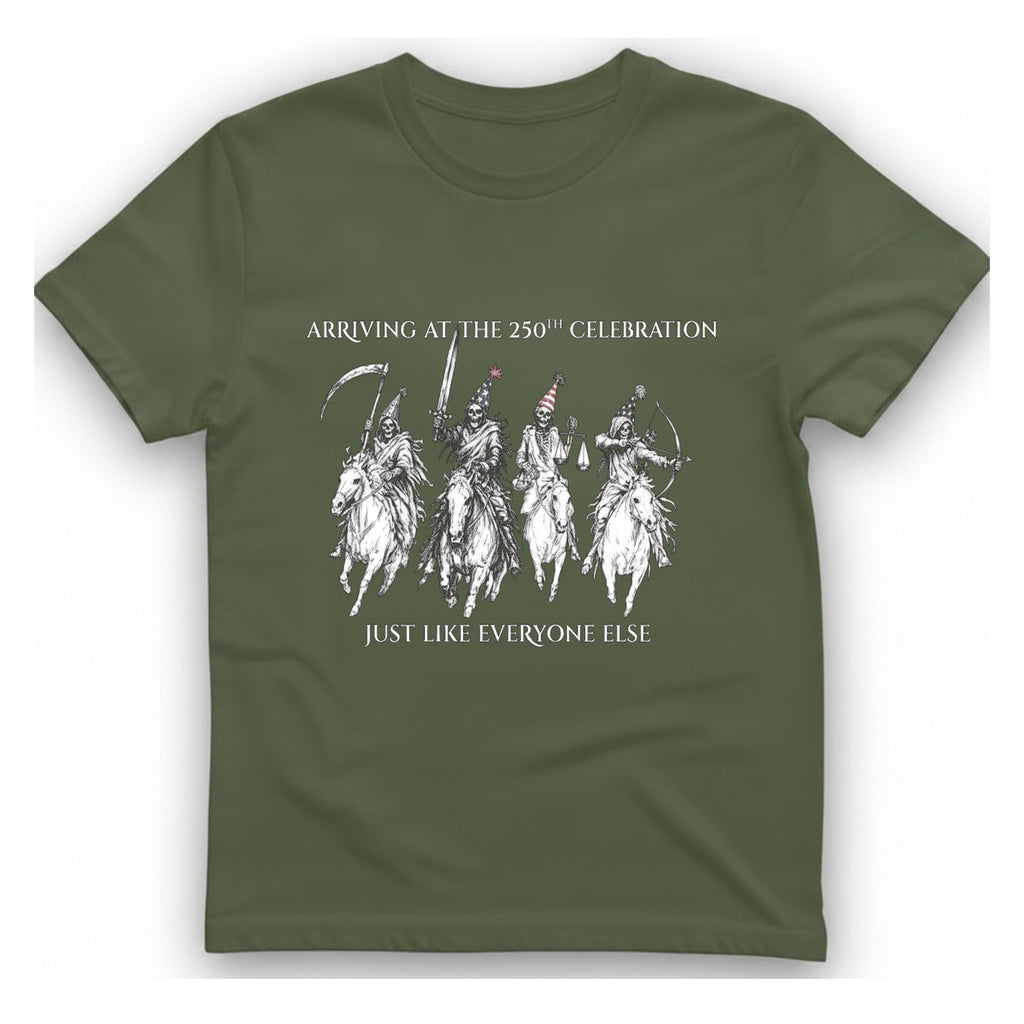 250Th Celebration Arriving T-Shirt - Military Green front