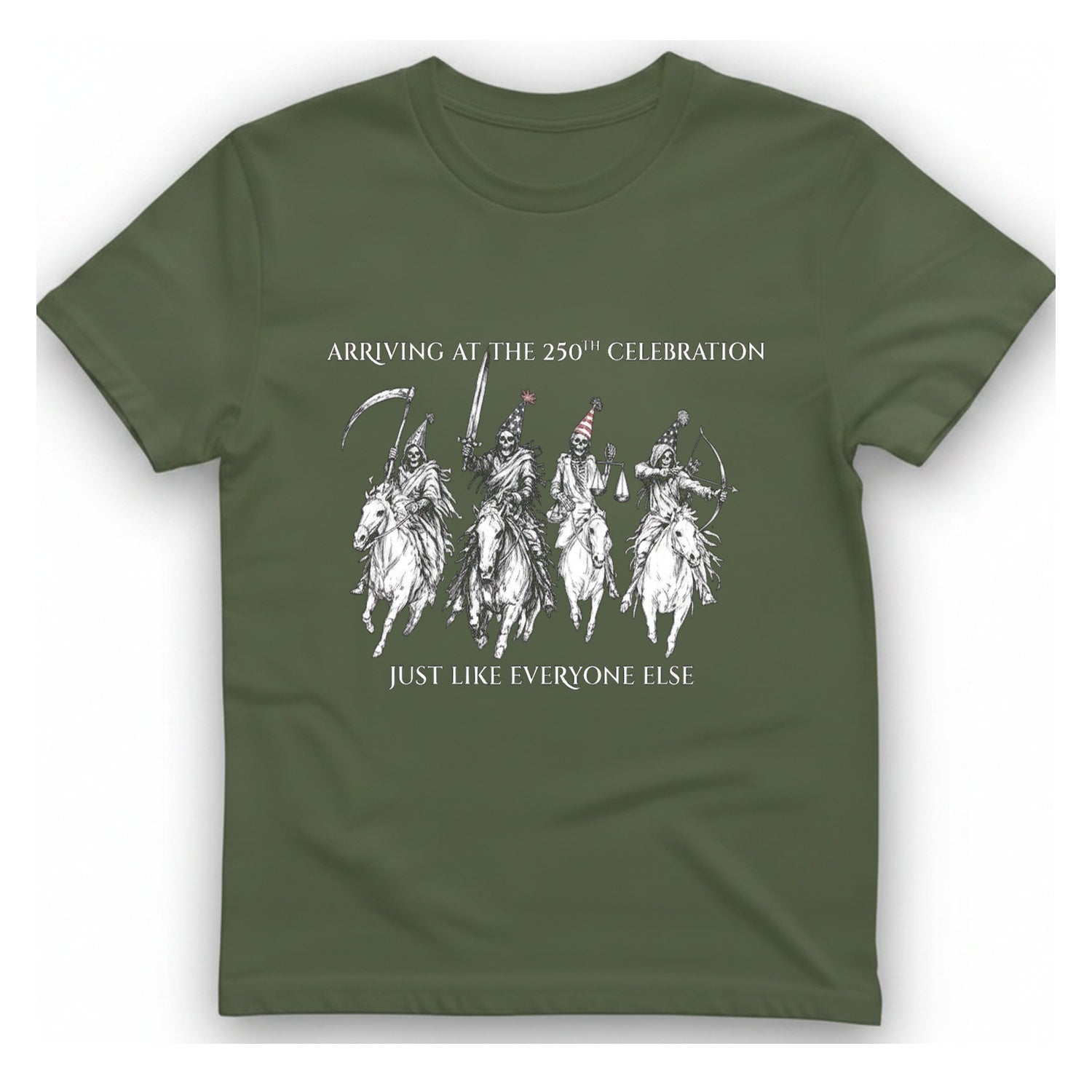 250Th Celebration Arriving T-Shirt - Military Green front