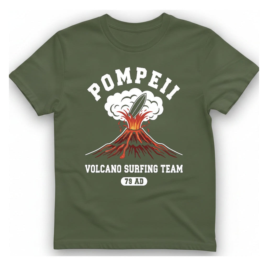 Pompeii Volcano Surfing Team T-Shirt - Military Green front