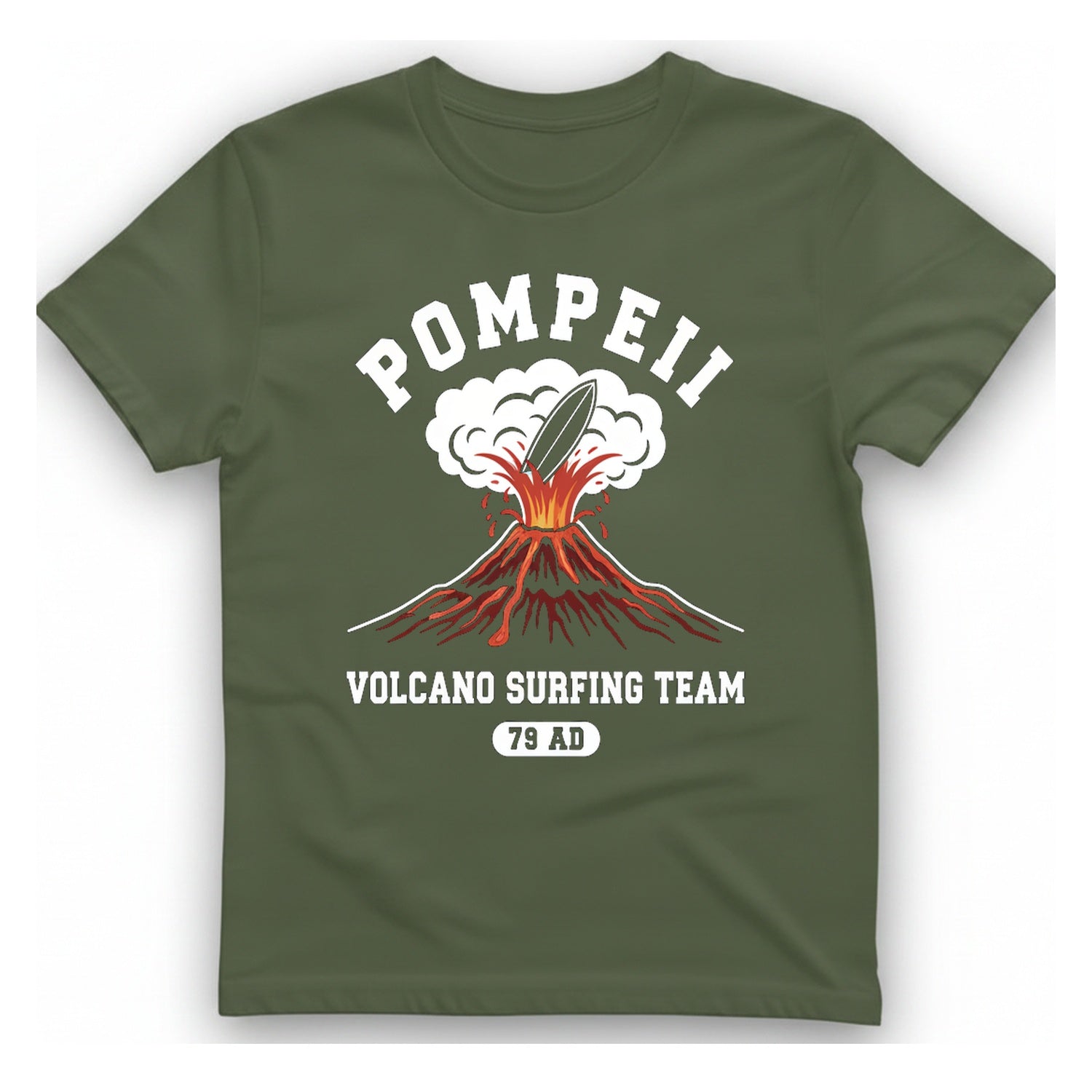 Pompeii Volcano Surfing Team T-Shirt - Military Green front