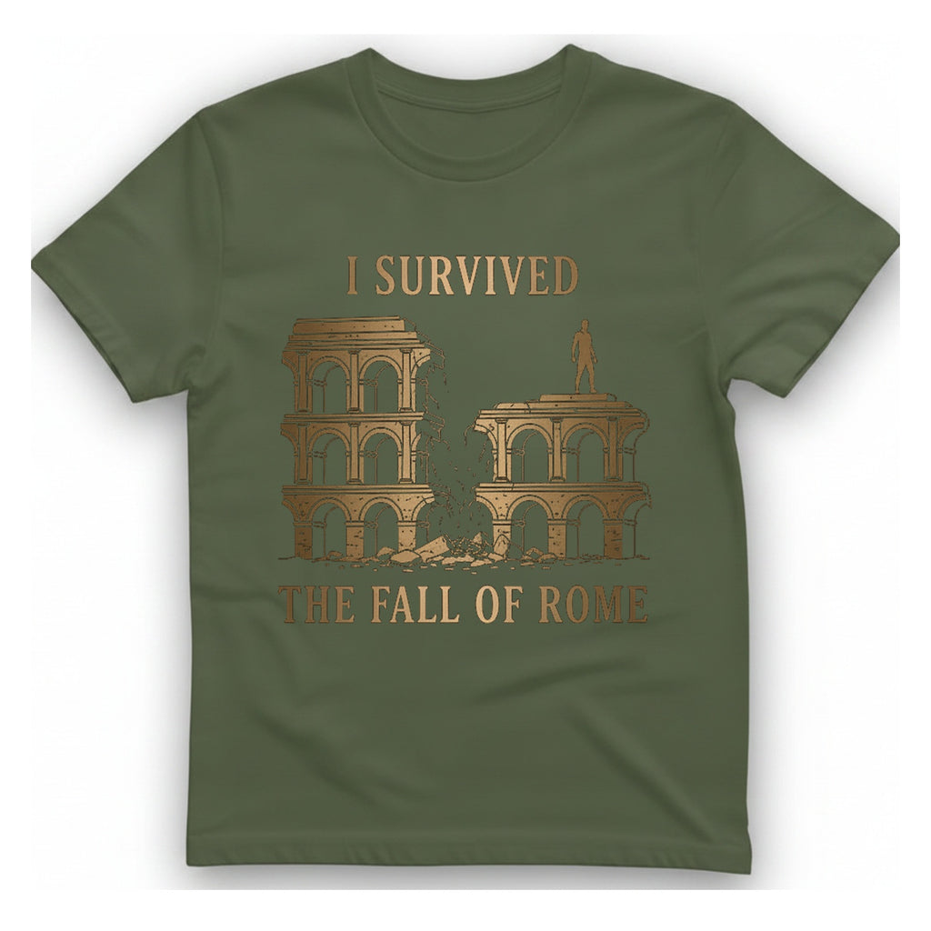 I Survived The Fall of T-Shirt - Military Green front