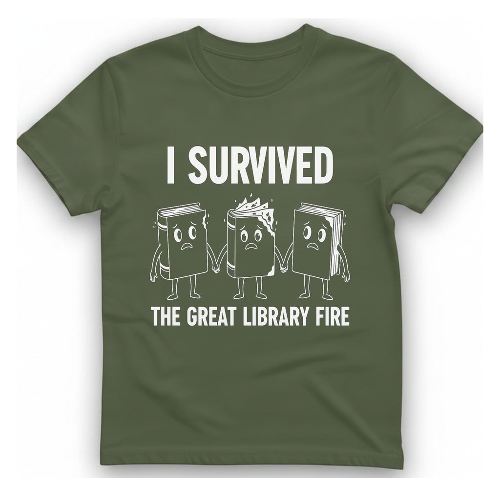 I Survived The Great Library T-Shirt - Military Green front