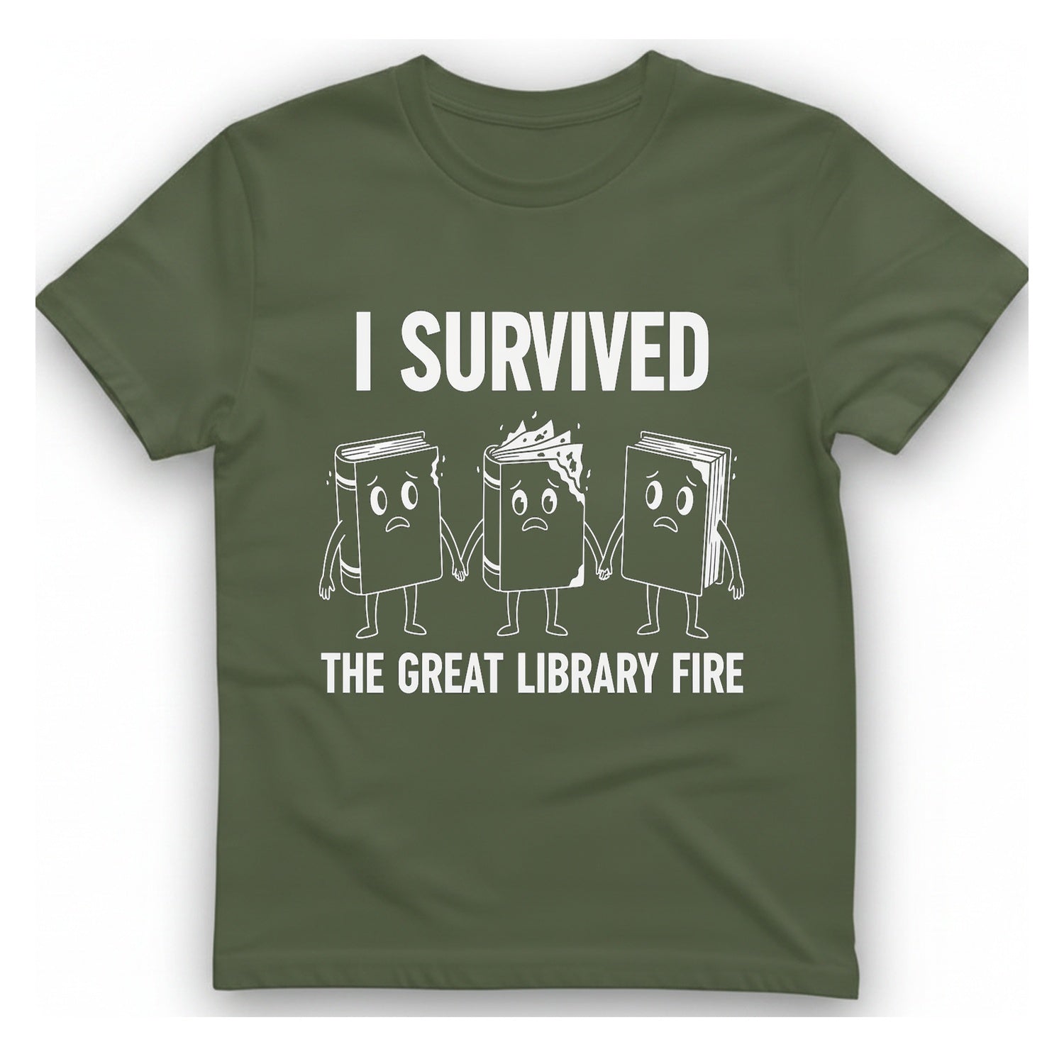 I Survived The Great Library T-Shirt - Military Green front