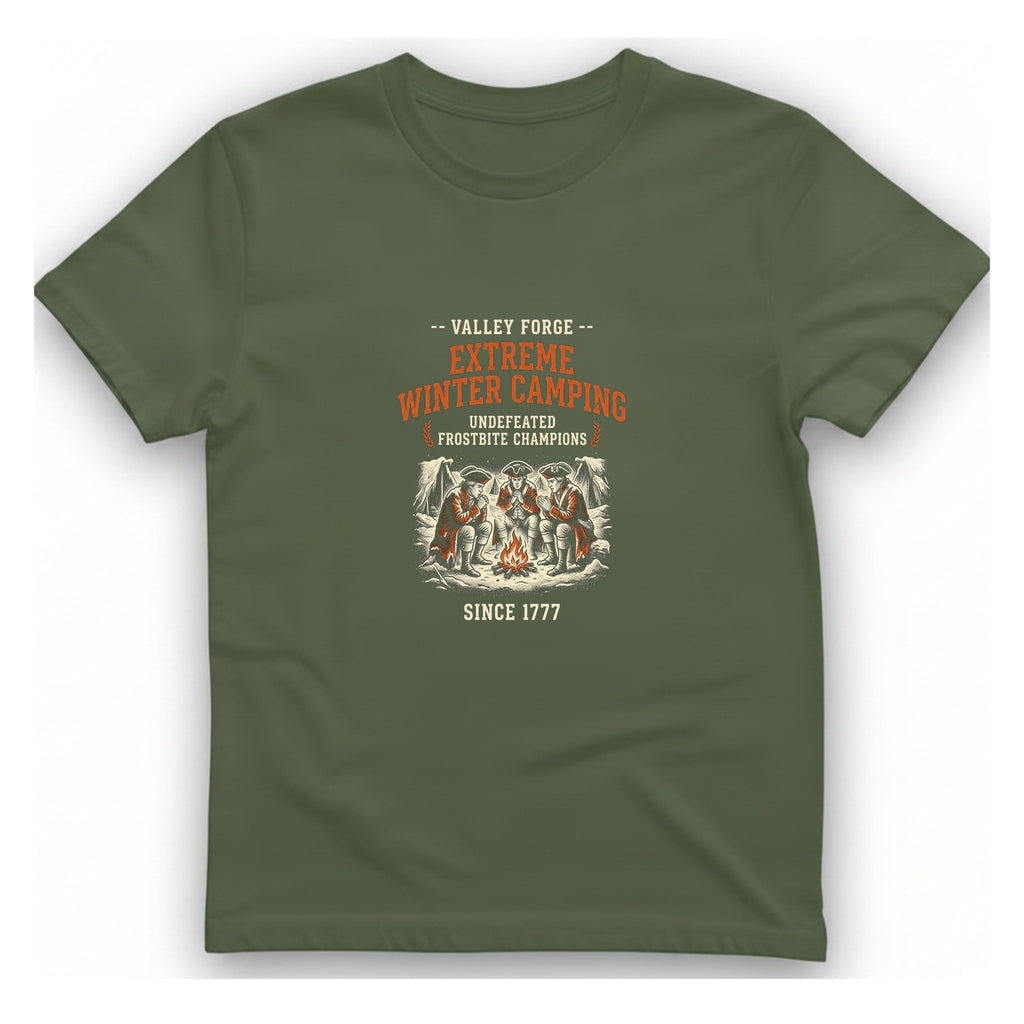 Valley Forge Winter Camping T-Shirt - Military Green front