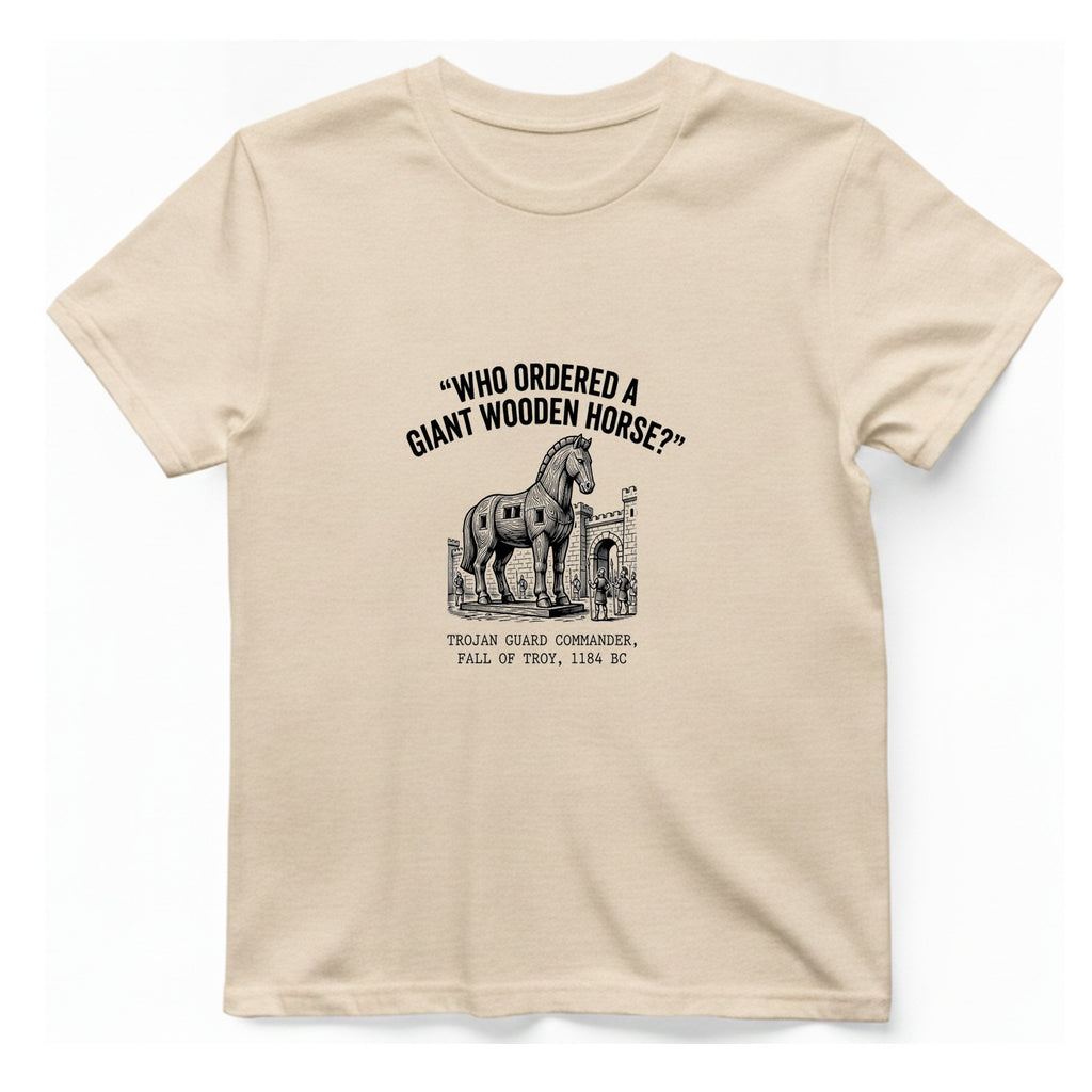 Trojan Horse Deadpan Satire T-Shirt - Natural front