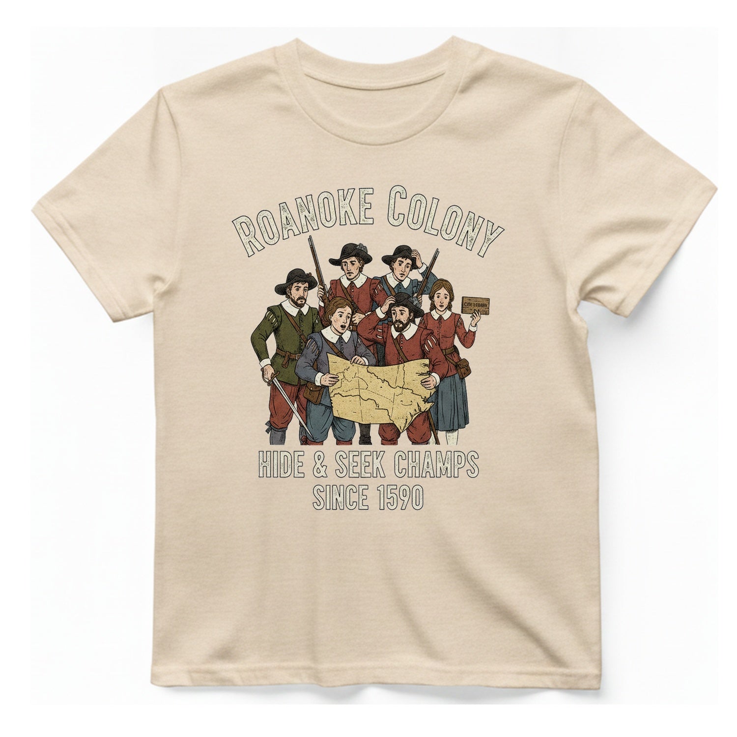 Roanoke Colony Hide And Seek T-Shirt - Natural front