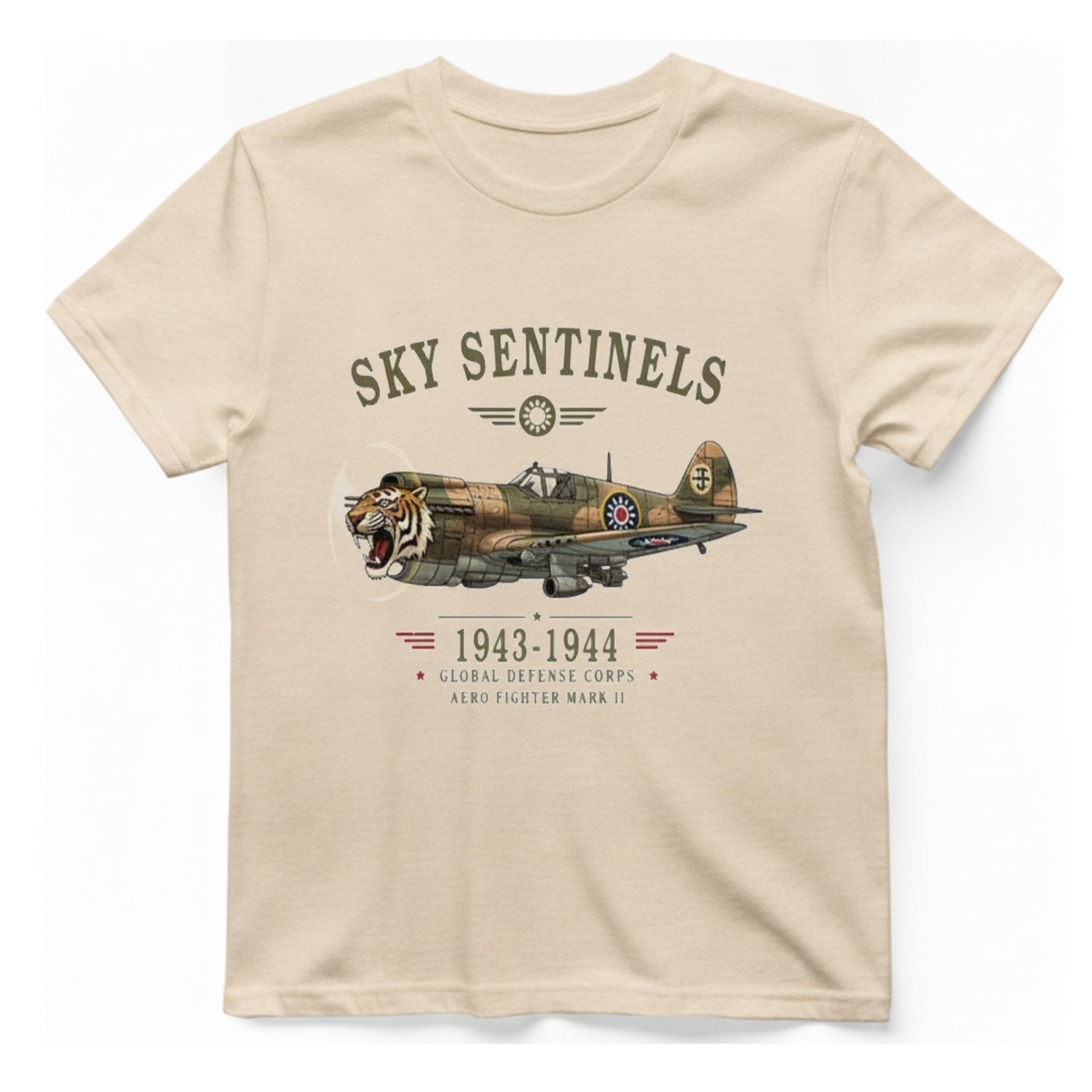 Sky Sentinels Fighter Plane T-Shirt - Natural front