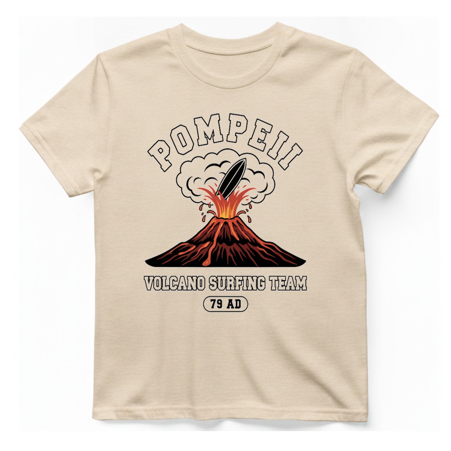 Pompeii Volcano Surfing Team T-Shirt - Natural front