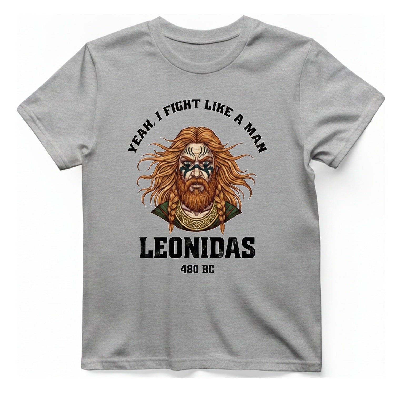 Leonidas Fight Like Man T-Shirt - Sport Grey front