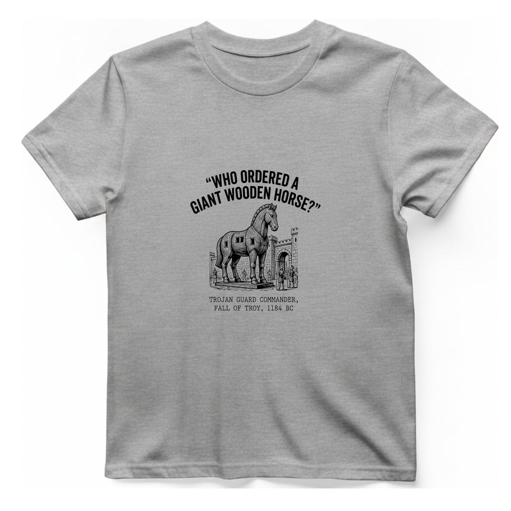 Trojan Horse Deadpan Satire T-Shirt - Sport Grey front