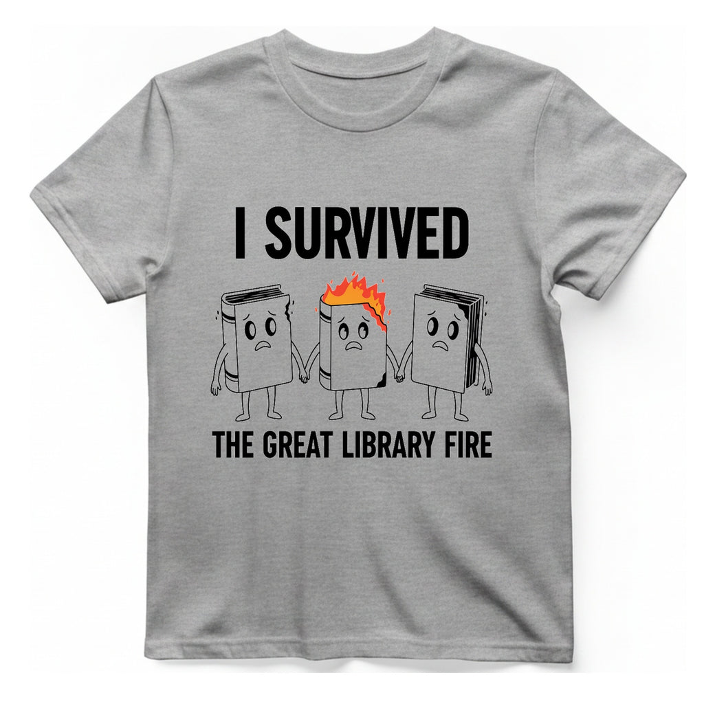 I Survived The Great Library T-Shirt - Sport Grey front