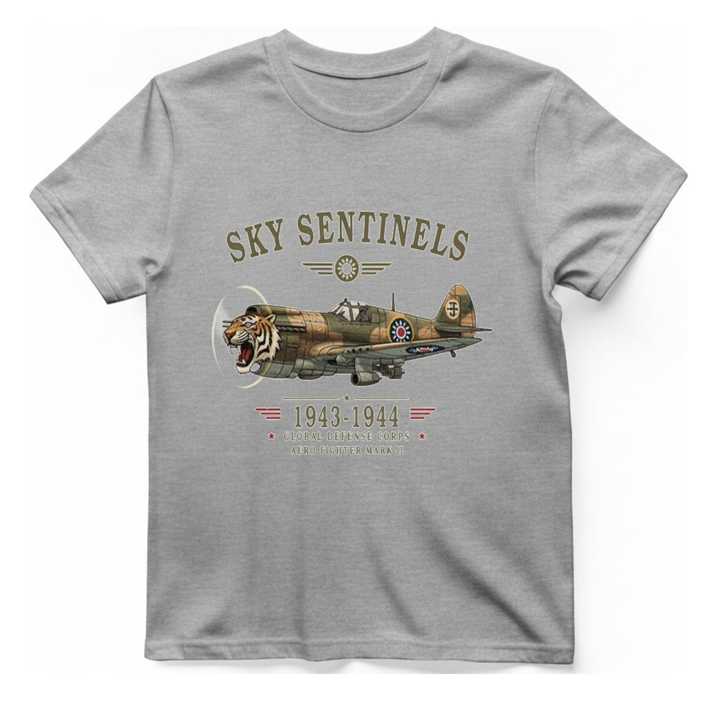 Sky Sentinels Fighter Plane T-Shirt - Sport Grey front