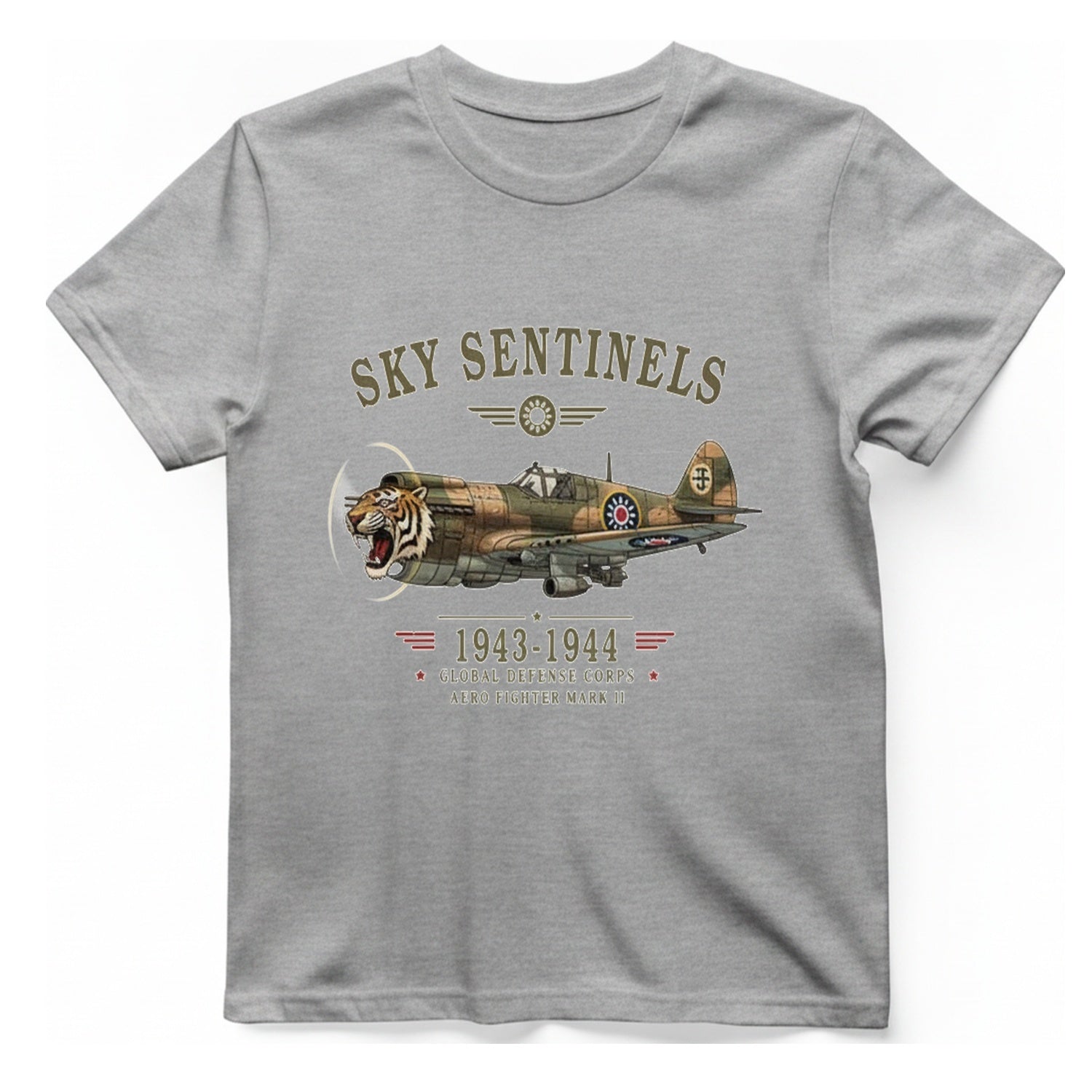 Sky Sentinels Fighter Plane T-Shirt - Sport Grey front