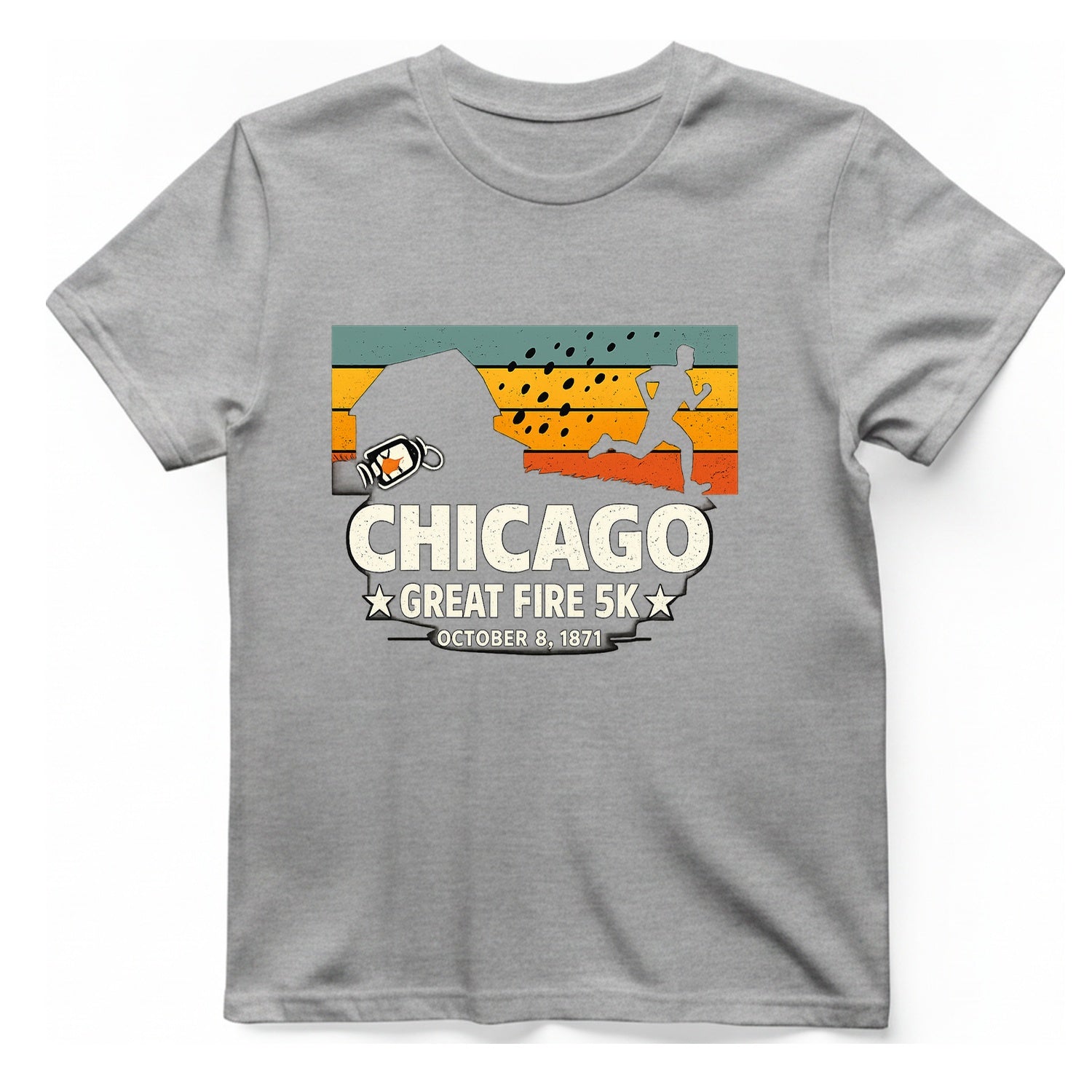 Chicago Great Fire 5K Retro T-Shirt - Sport Grey front